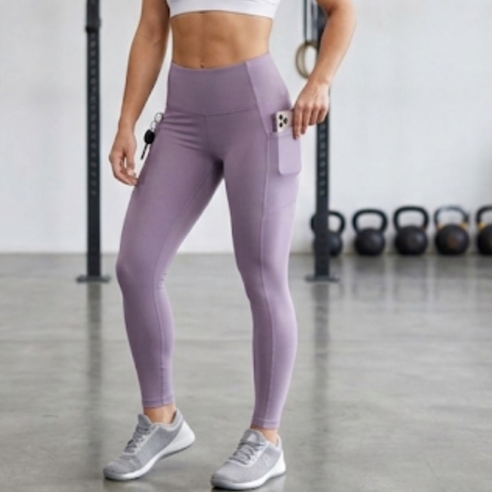 Lavender High-Waisted Gym Leggings with Pockets - Purple Yoga Pants S/M